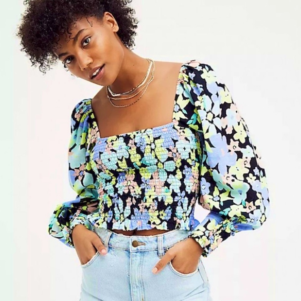 Free People Ariana Square Neck Smocked Top in Retro Floral Sz XS - Picture 2 of 12